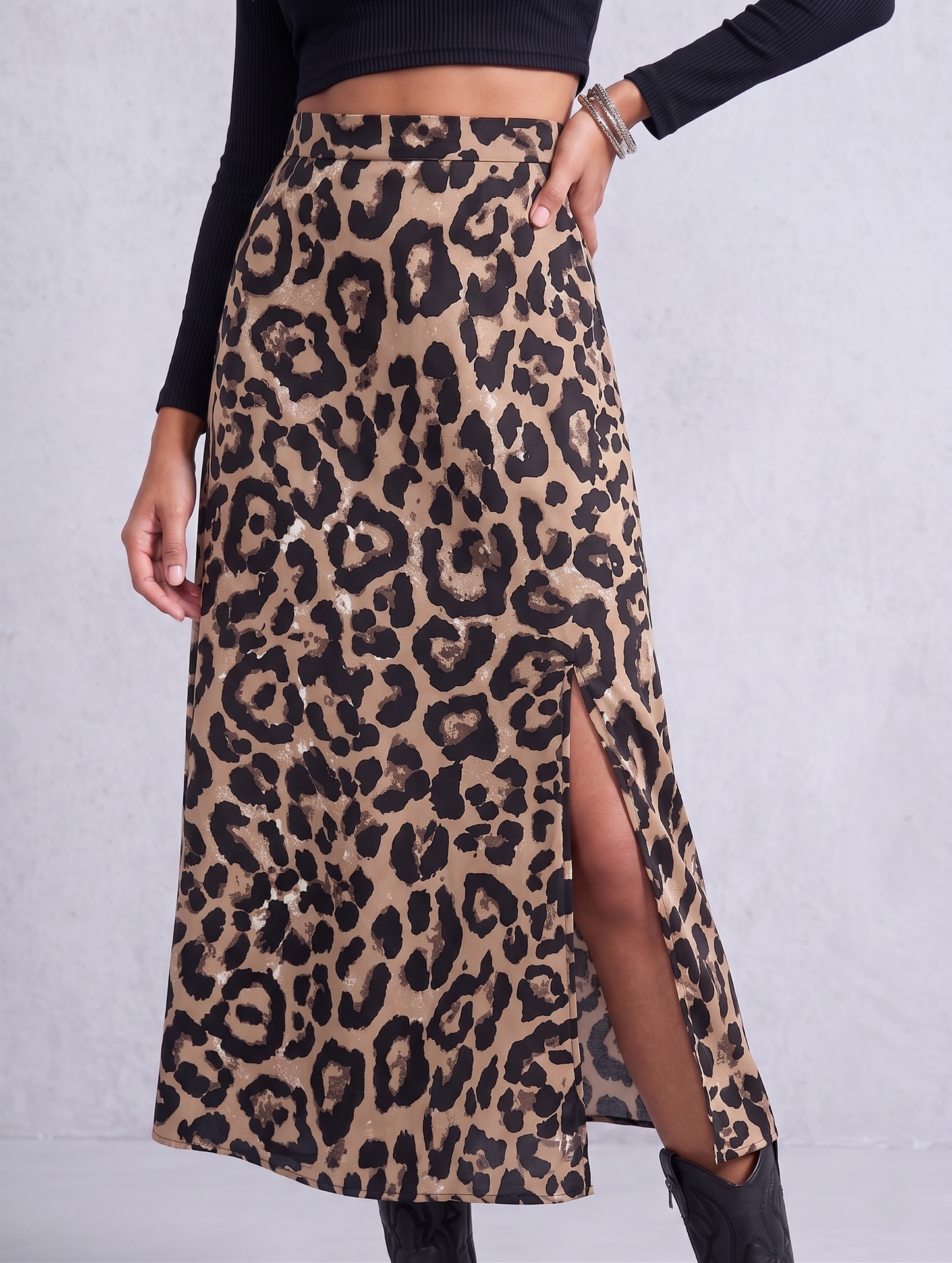 The Wild Chic Leopard Print Midi Skirt with Slit