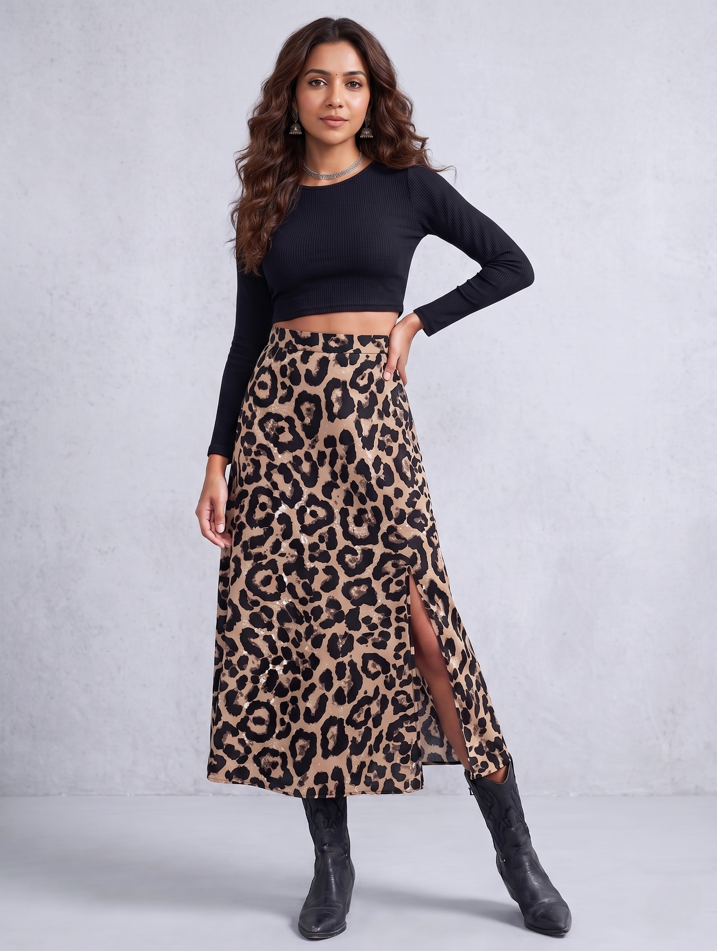 The Wild Chic Leopard Print Midi Skirt with Slit