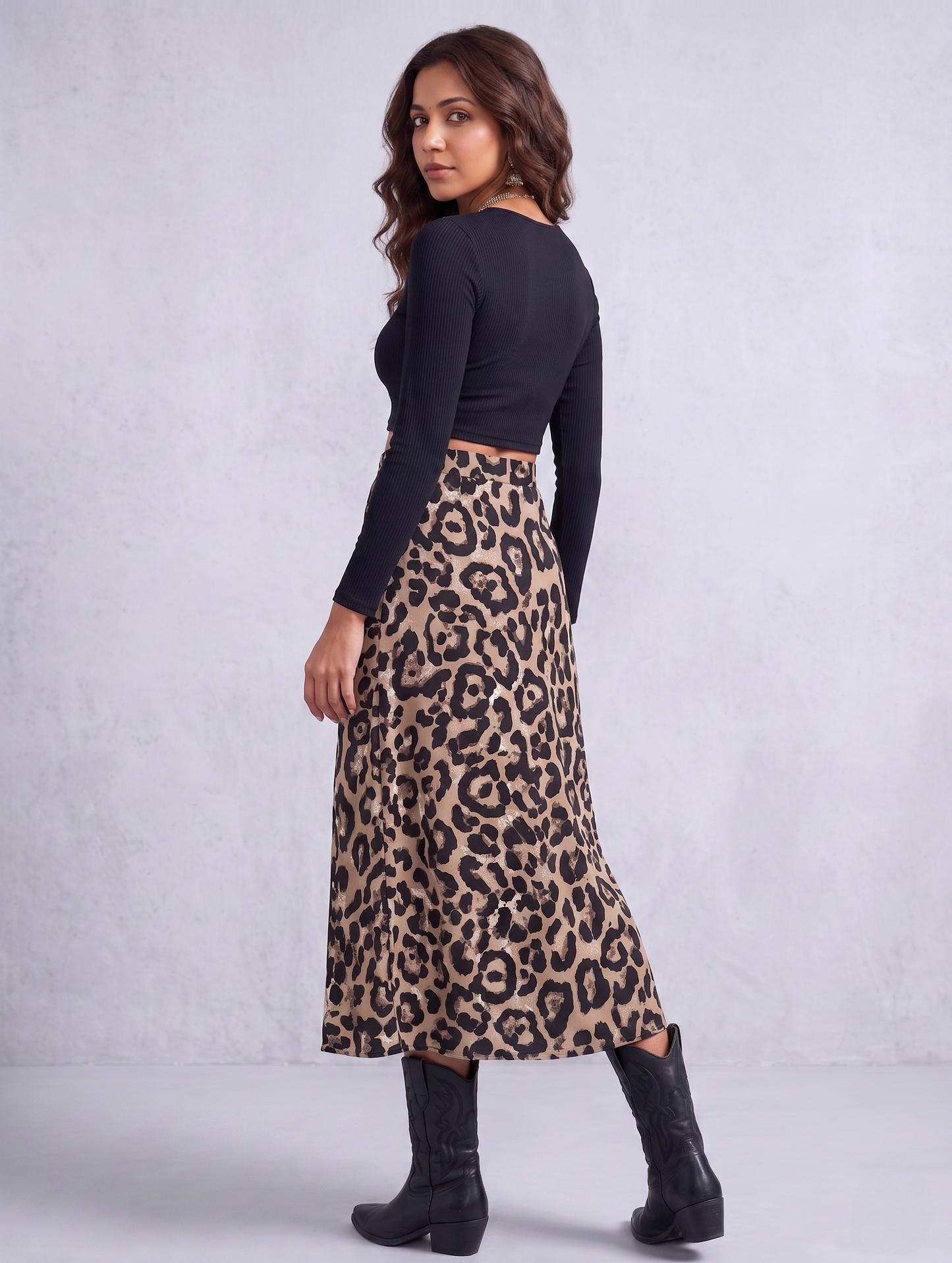 The Wild Chic Leopard Print Midi Skirt with Slit
